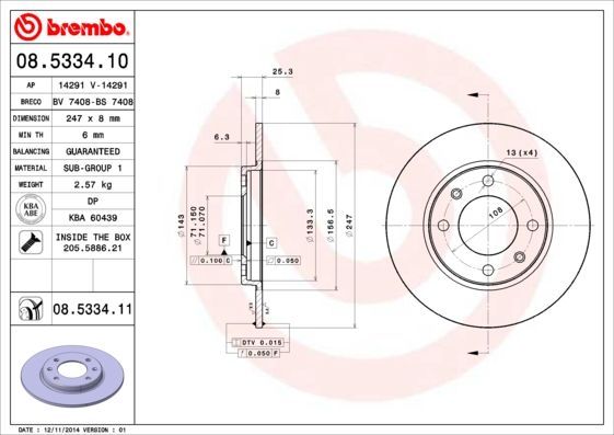 BREMBO 08.5334.11 Brake Disc