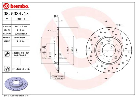 BREMBO 08.5334.1X Brake Disc