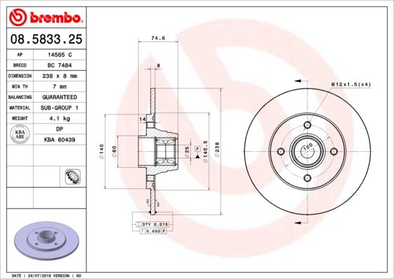 BREMBO 08.5833.25 Brake Disc