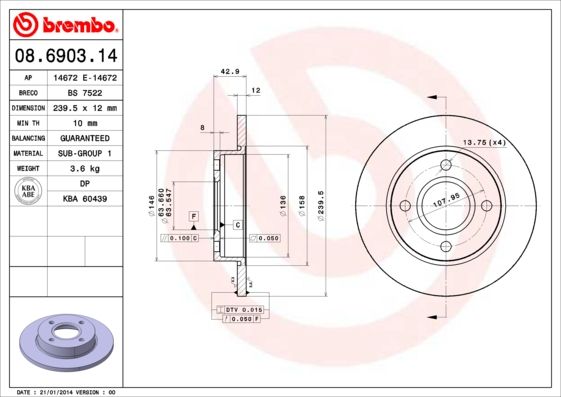 BREMBO 08.6903.14 Brake Disc