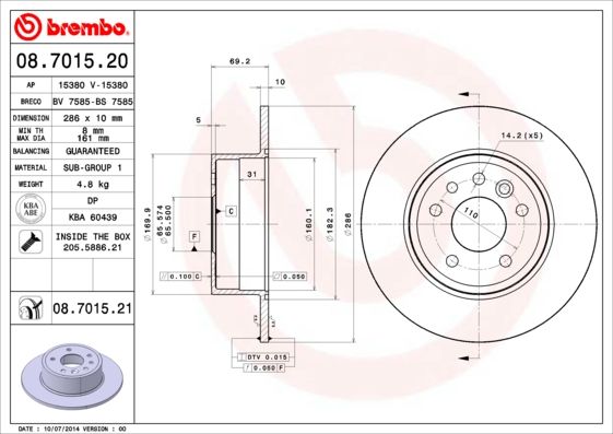 BREMBO 08.7015.20 Brake Disc