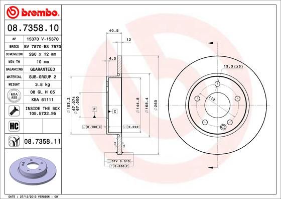 BREMBO 08.7358.10 Brake Disc