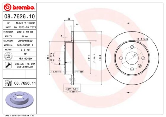 BREMBO 08.7626.10 Brake Disc