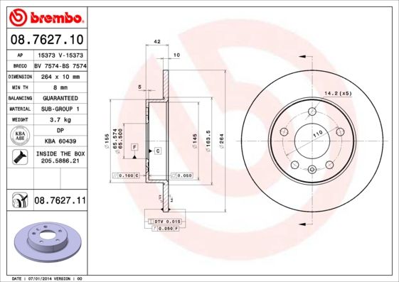 BREMBO 08.7627.11 Brake Disc