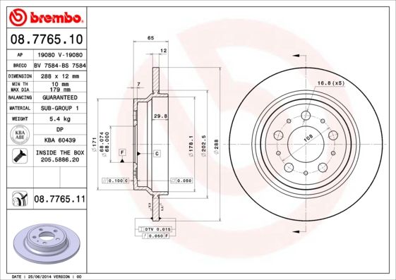 BREMBO 08.7765.11 Brake Disc