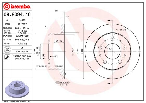 BREMBO 08.8094.40 Brake Disc