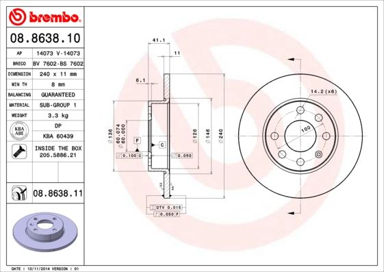 BREMBO 08.8638.11 Brake Disc