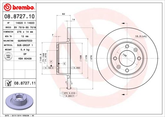 BREMBO 08.8727.10 Brake Disc