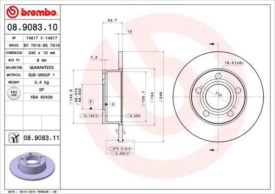 BREMBO 08.9083.10 Brake Disc