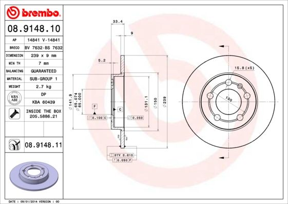 BREMBO 08.9148.10 Brake Disc