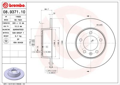 Brake Disc BREMBO 08.9371.10