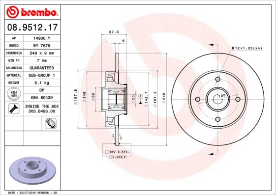 BREMBO 08.9512.17 Brake Disc