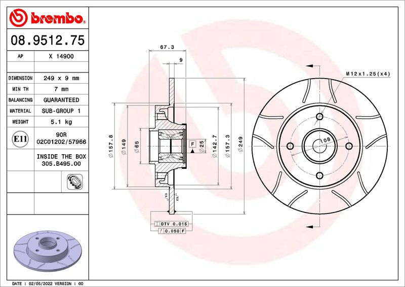 BREMBO 08.9512.75 Brake Disc