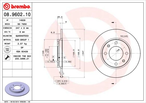 BREMBO 08.9602.10 Brake Disc