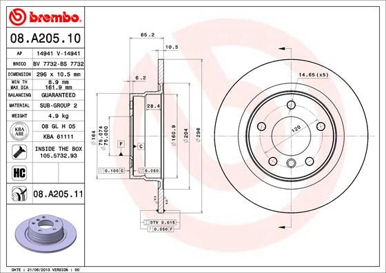 BREMBO 08.A205.10 Brake Disc