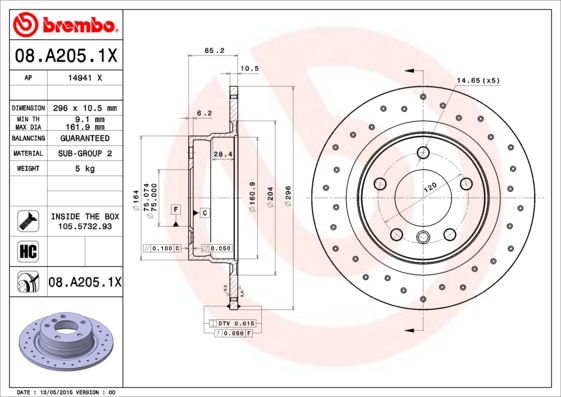 BREMBO 08.A205.1X Brake Disc