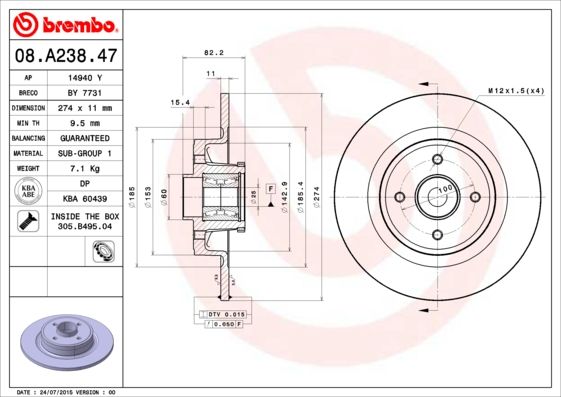 BREMBO 08.A238.47 Brake Disc