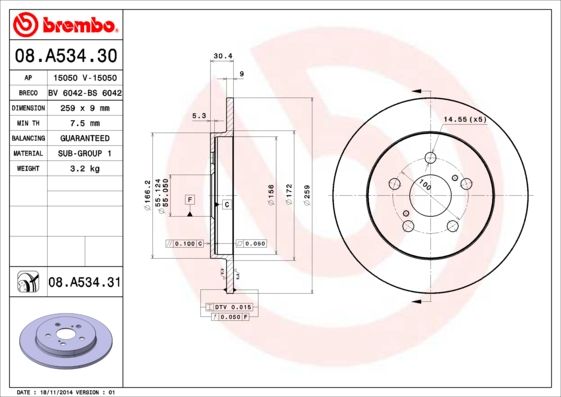 BREMBO 08.A534.30 Brake Disc