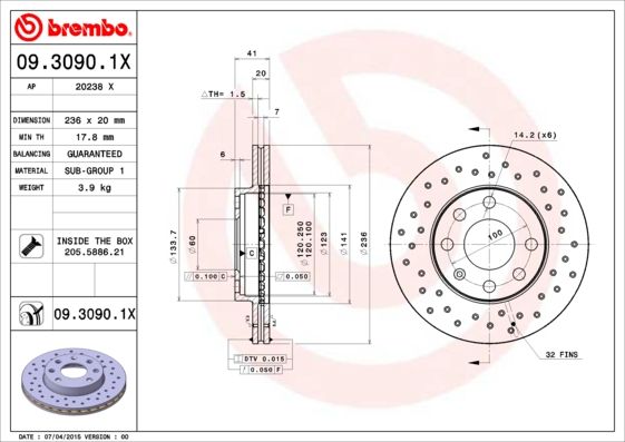 BREMBO 09.3090.1X Brake Disc