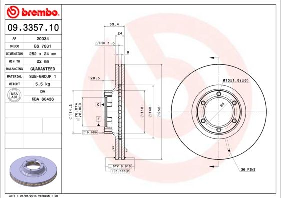 BREMBO 09.3357.10 Brake Disc