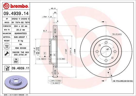 BREMBO 09.4939.14 Brake Disc