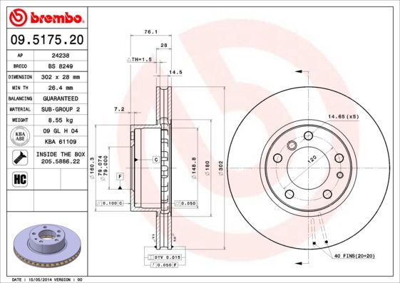 BREMBO 09.5175.20 Brake Disc