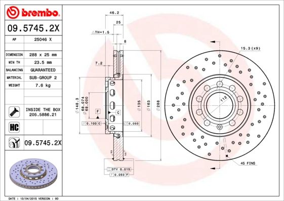 BREMBO 09.5745.2X Brake Disc