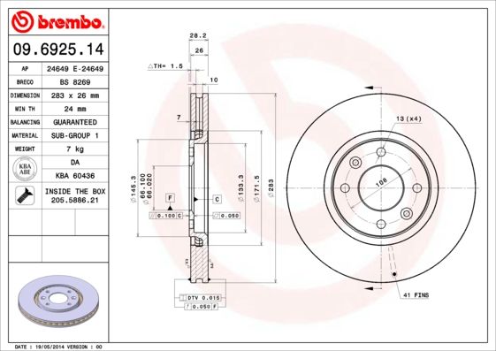 BREMBO 09.6925.14 Brake Disc