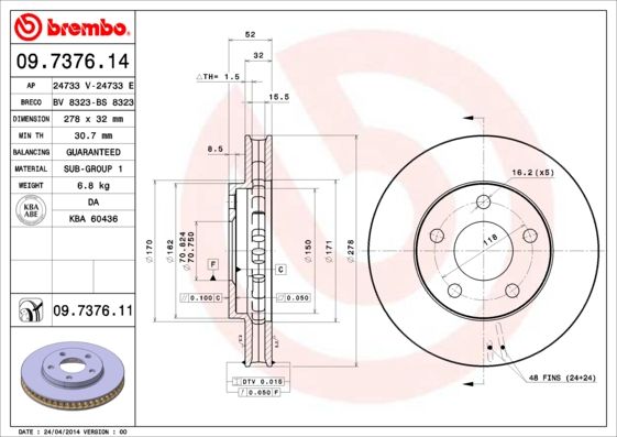 BREMBO 09.7376.11 Brake Disc