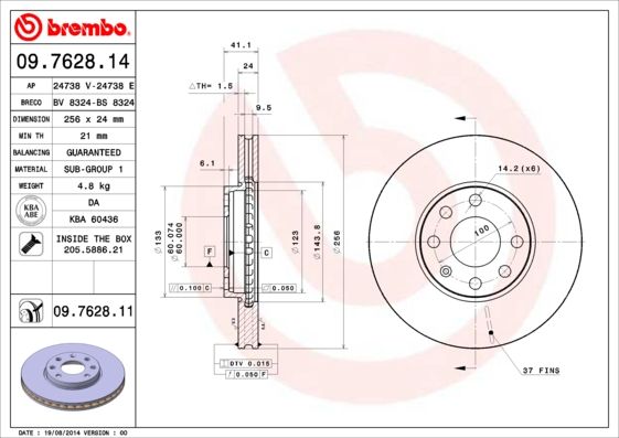 BREMBO 09.7628.14 Brake Disc