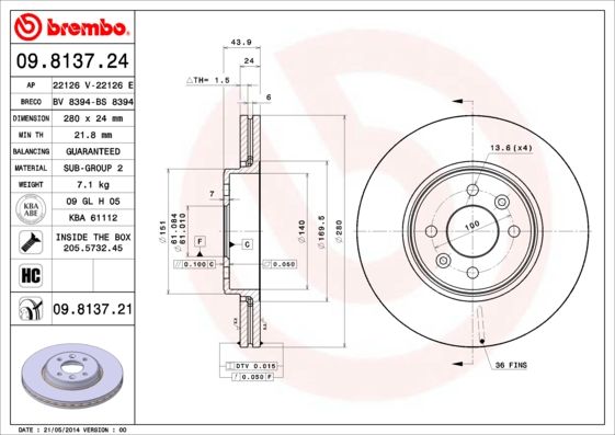 BREMBO 09.8137.24 Brake Disc