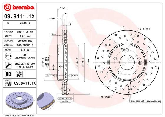 BREMBO 09.8411.1X Brake Disc