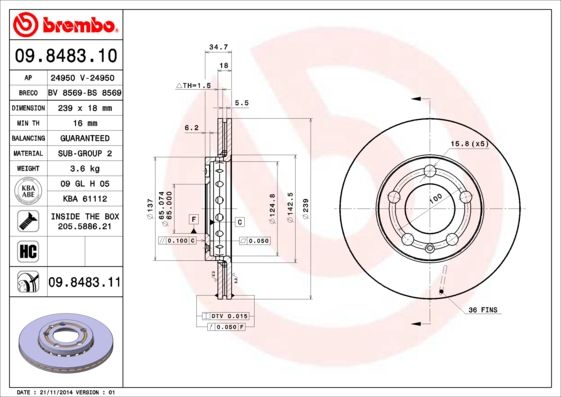 BREMBO 09.8483.11 Brake Disc