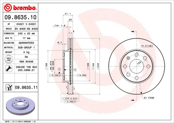 BREMBO 09.8635.11 Brake Disc