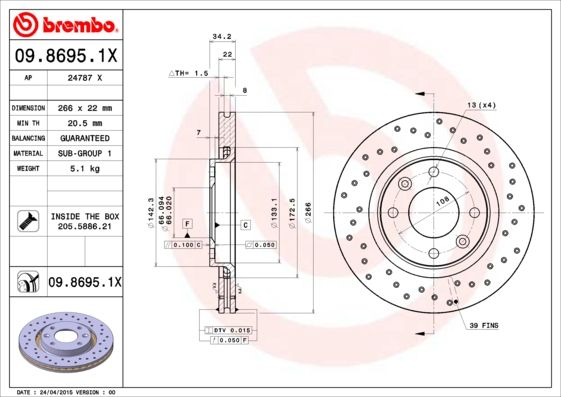 BREMBO 09.8695.1X Brake Disc