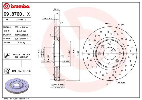 BREMBO 09.8760.1X Brake Disc