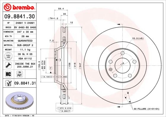 BREMBO 09.8841.31 Brake Disc