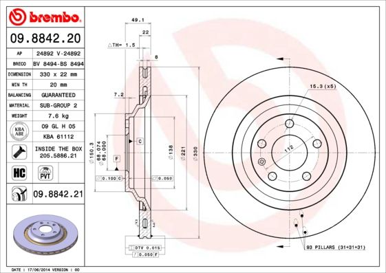 BREMBO 09.8842.20 Brake Disc