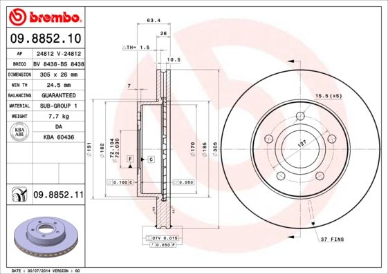 BREMBO 09.8852.11 Brake Disc