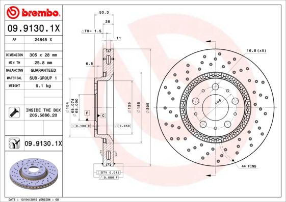 BREMBO 09.9130.1X Brake Disc