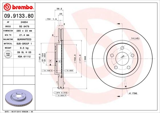 BREMBO 09.9133.80 Brake Disc