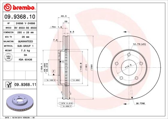 BREMBO 09.9368.10 Brake Disc