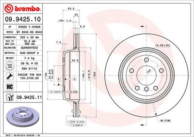 Brake Disc BREMBO 09.9425.11