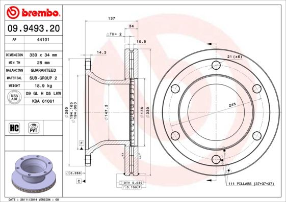 BREMBO 09.9493.20 Brake Disc