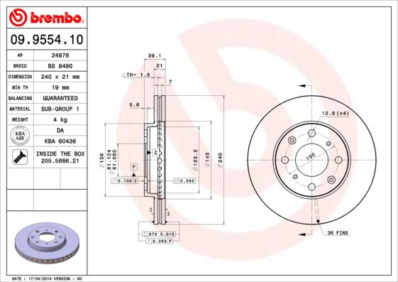 BREMBO 09.9554.10 Brake Disc