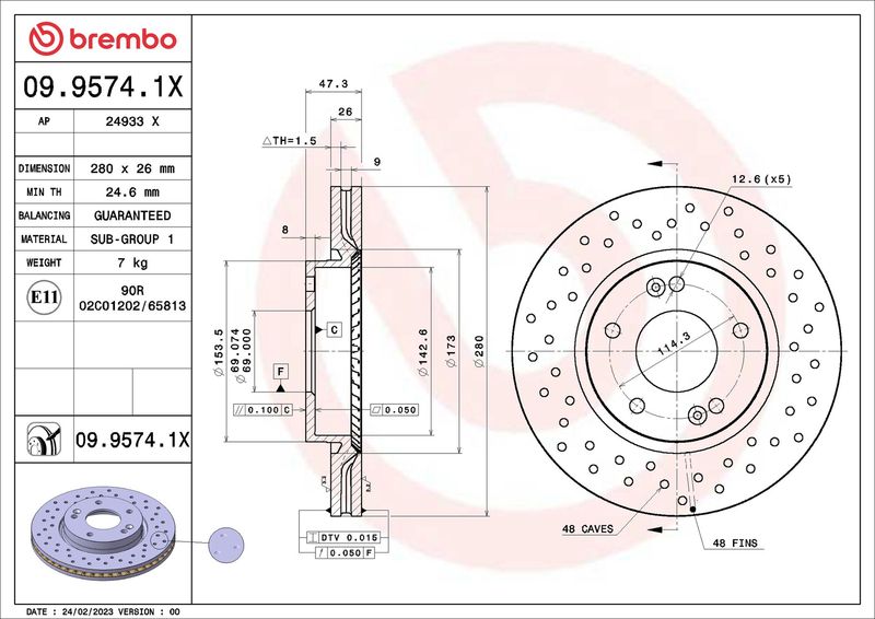 BREMBO 09.9574.1X Brake Disc