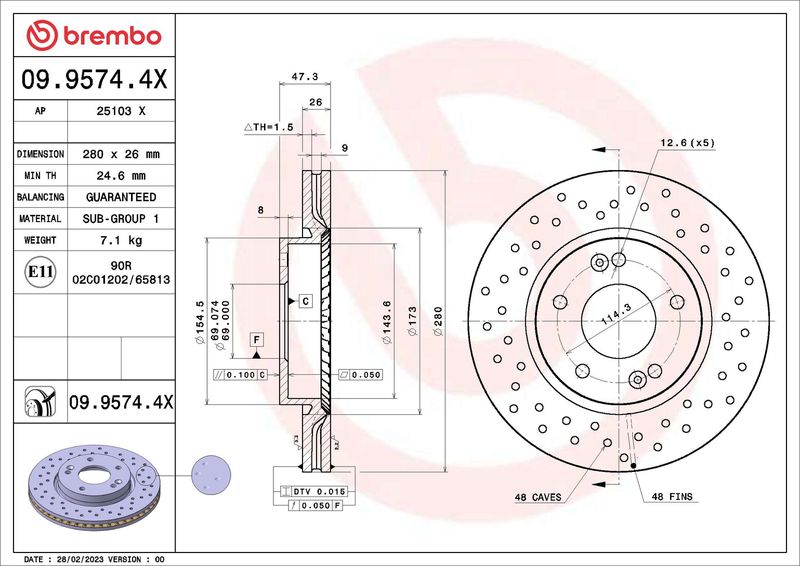 BREMBO 09.9574.4X Brake Disc