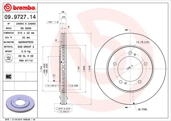 BREMBO 09.9727.14 Brake Disc