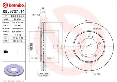 Brake Disc BREMBO 09.9727.14