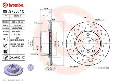 Brake Disc BREMBO 09.9750.1X